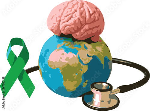 World Mental Health Day concept with pink brain model on globe