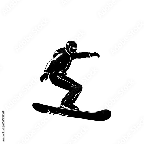 Retro Snowboarder Carving Silhouette