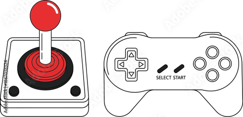 Classic arcade joystick controller and retro gamepad design illustrating the evolution of video game input devices for hobbyists and entertainment.