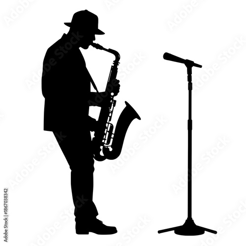Silhouette of Saxophone Player with Microphone
