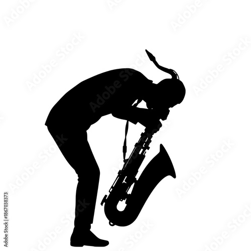 Silhouetted Saxophone Player Bending Over Backwards