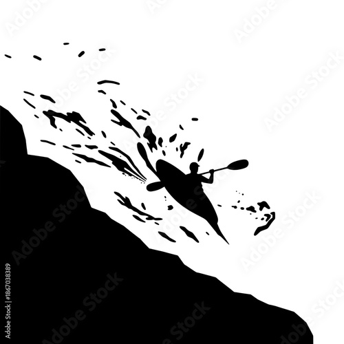 Single Kayaker Silhouette Navigating Rapids