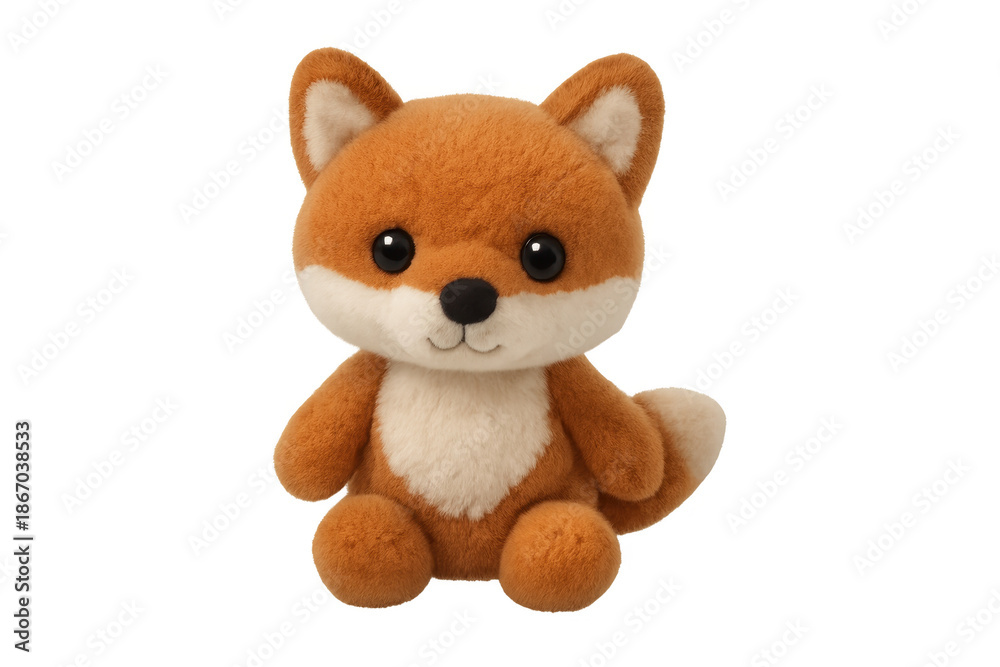 Obraz premium Cute red fox plush toy sitting transparent background