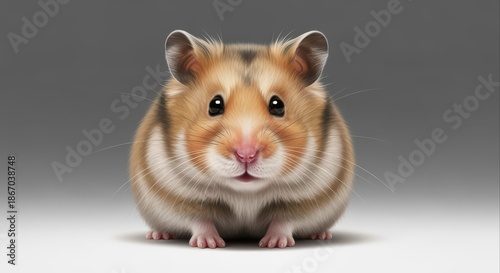 Adorable realistic hamster pet illustration with vibrant fur and captivating eyes, presented under soft, clean studio lighting