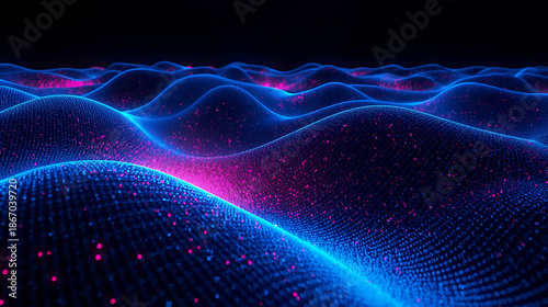 neon blue and pink waves on black background