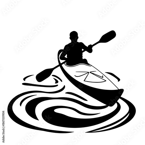 Kayaker Silhouette with Wavy Water