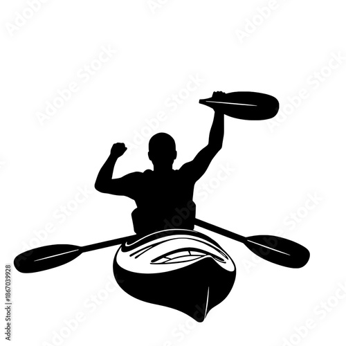 Kayaker with Paddle Raised Victory Silhouette