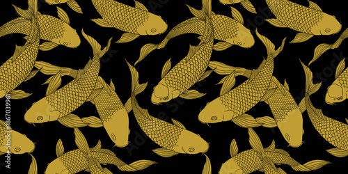Wallpaper Mural Long pattern modern koi carp pattern image that can be connected on all sides for use in decorative design and wallpaper. Torontodigital.ca