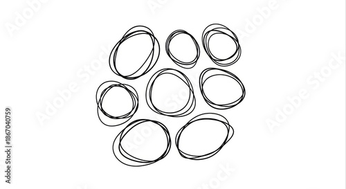 Abstract Hand-Drawn Circles and Ovals with Continuous Line Art Style