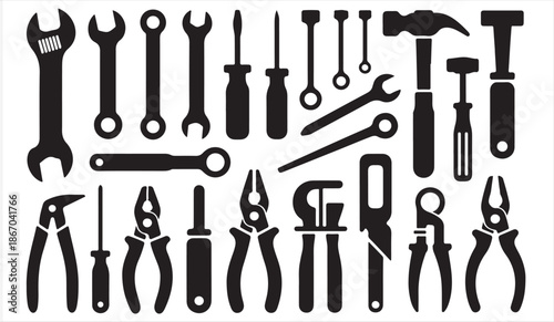 Vector collection of mechanic hand tools icons for repair and workshop themes