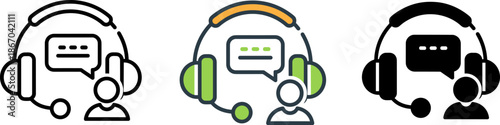 Customer service headset with speech bubble and human icon