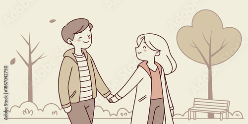 Couple walking in autumn park