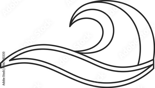 Stylized black outline drawing of a cresting ocean wave showing motion and powerful water energy suitable for minimalist logo design concepts