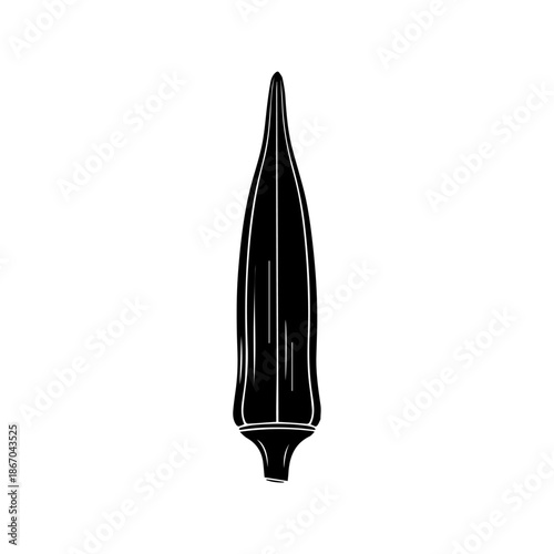 A sleek black dagger with a pointed tip and sharp edges is viewed from the side against a white background