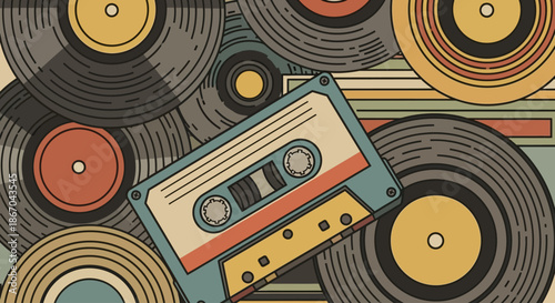 Vintage tape and disk illustration