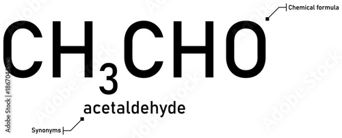 Acetaldehyde chemical formula with callout titles