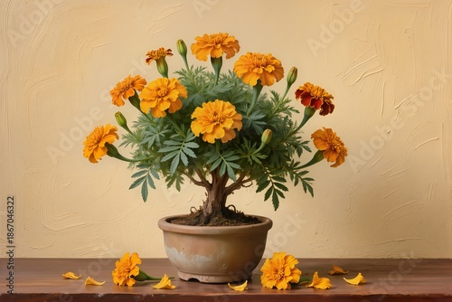 Wallpaper Mural Marigold Bonsai – Vietnamese Tet Symbolic Floral Still Life Torontodigital.ca