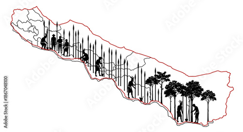 Illustration of Island with Palm Trees and Jungle.
