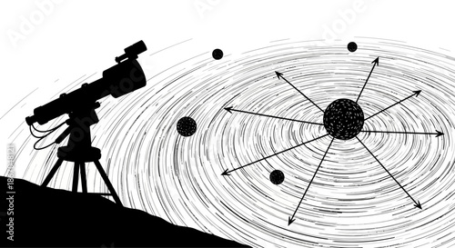 Telescope Observing Planetary System Illustration.