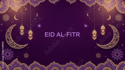 Eid al-Fitr celebration background with purple and gold decorations alfitr ramadan islamic holiday festival