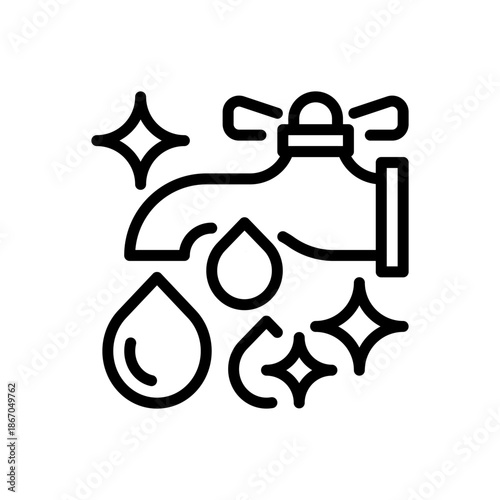 Water Tap Line Icon, Outline Symbol for Plumbing, Supply, Flow, Household, and Utility. Vector Sign Icon.