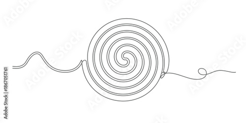 A continuous line drawing of a hypnotic spiral shape on a white background Vector, illustration