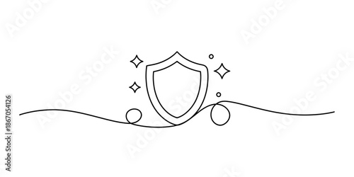 Minimalist continuous line drawing of a shield icon, symbolizing security, safety, and quality Vector, illustration