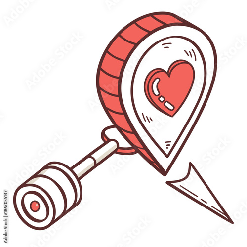 Illustrated dart with heart pin