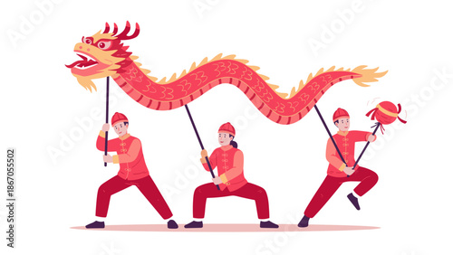 Performers Holding Dragon Puppet for Chinese New Year Dance