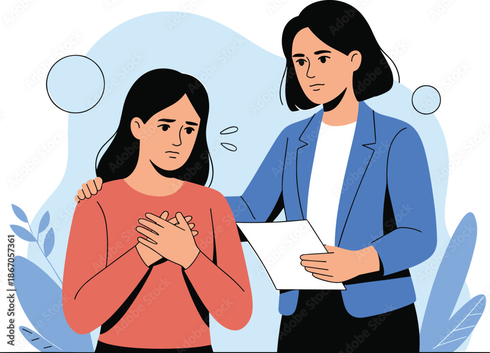 Fototapeta premium Counseling Session Illustration with Supportive Professional and Concerned ClientCounseling Session Illustration with Supportive Professional and Concerned Client
