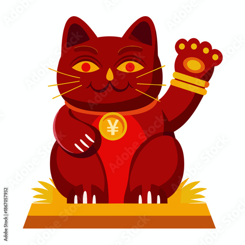 Lucky Red Cat Figurine in a Bright Illustration