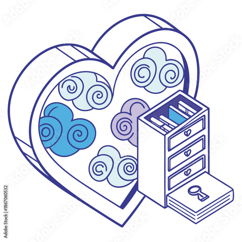 Heart-shaped storage with clouds