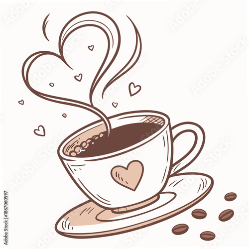 Steaming cup of coffee with hearts