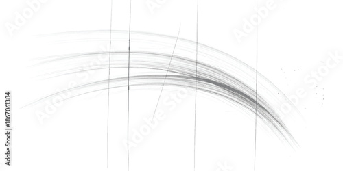Delicate light gray curved brush strokes with subtle vertical distressed lines on a clean white background