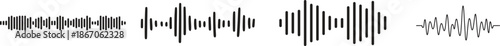 Sound Waves Icon set. Waveform pattern for music player, podcast, voise message. Vector illustration isolated on white background. Voice and radio signal spectrum lines. Song track amplitude graphic.