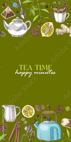 Tea time vertical vector banner