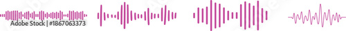 Sound Waves Icon set. Waveform pattern for music player, podcast, voise message. Vector illustration isolated on white background. Voice and radio signal spectrum lines. Song track amplitude graphic.