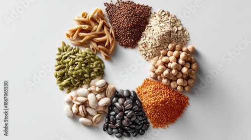 Wallpaper Mural A colorful collection of healthy grains and legumes showcases nature’s abundance. From green lentils to black beans, this circular arrangement promotes a balanced diet and vibrant living Torontodigital.ca