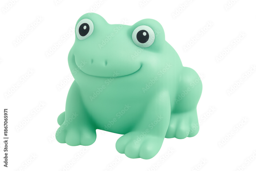 Fototapeta premium Cute green frog toy smiling on transparent background