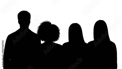 Silhouette portrait of a diverse group of four individuals standing together