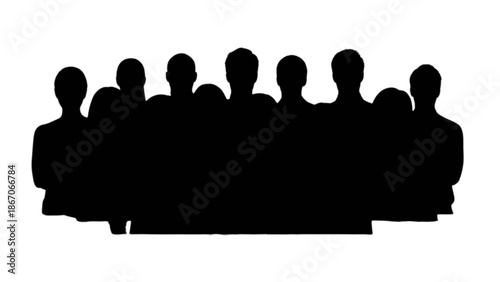 A group of diverse people silhouettes standing together, representing community and teamwork