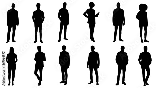 Collection of diverse silhouettes of people standing in various poses.