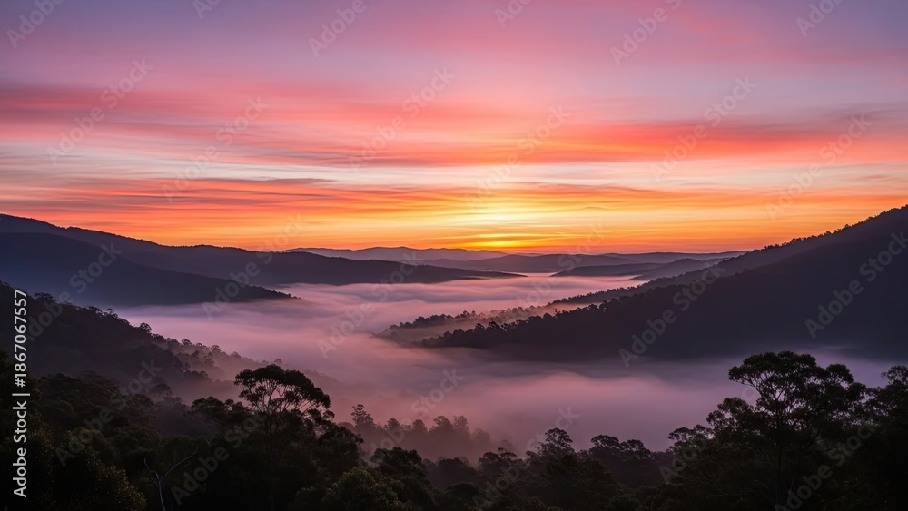 Fototapeta premium Serene Mountain Landscape at Sunrise.