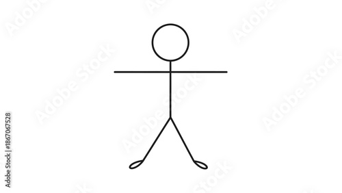 Stick Figure Man Standing with Arms Outstretched Horizontally in Isolated White Background