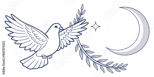 Dove with olive branch and crescent moon