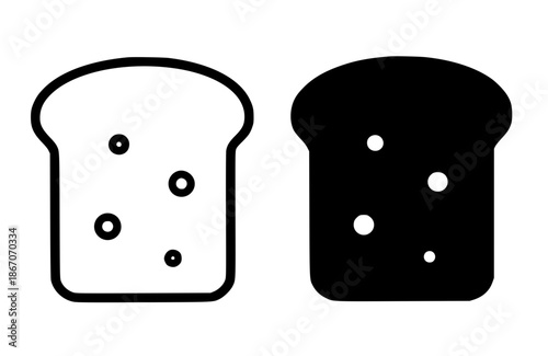Toast bread illustration icon, black and white, outline and silhouette style