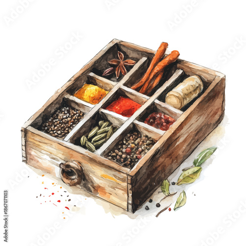A vectorized, Hand-painted style, vector set available in EPS An Elegant watercolor painting design collection_Watercolor_style_painting_of_a_wooden_spice_box