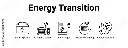 Energy Transition web banner icon vector illustration concept for  with icon of Battery power, Charging station, EV charger, Electric.