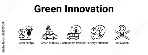 Green Innovation web banner icon vector illustration concept for  with icon of Clean energy, Green mobility, Sustainable transport.
