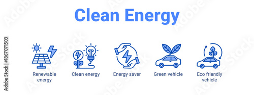 Clean Energy web banner icon vector illustration concept for  with icon of Renewable energy, Clean energy, Energy saver, Green vehicle.